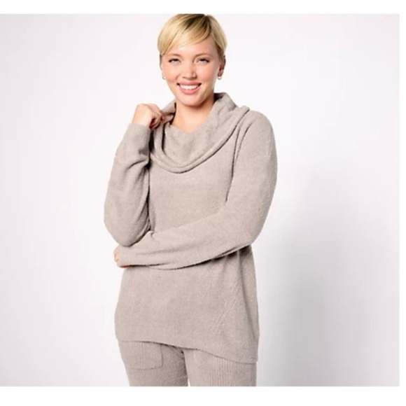 Barefoot Dreams Cozy Chic Ultra Lite Periwinkle Cowl Neck Tunic Sweater - Picture 4 of 12